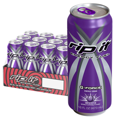 Rip-It Energy Drink | Power | Sharp Citrus Flavor | 12-Pack (16oz Cans) | 160mg Caffeine | Smooth Finish | Ignite Focus | Hardcore Energy That Rips!