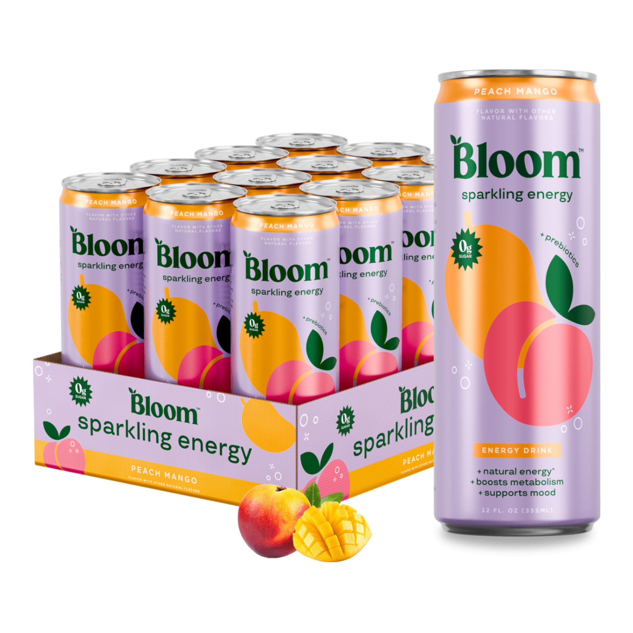 Bloom Nutrition Sparkling Energy Drink - Apple Crisp / Glacier Crush Variety Pack - Natural Caffeine, Zero Sugar, 180mg Caffeine - Antioxidant-Rich with Green Coffee Bean, Green Tea Extract, Prebiotics - 12oz 12 Pack