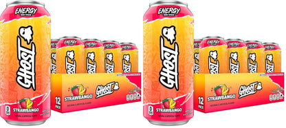 GHOST Energy Drink - 12-Pack, Strawbango, 16oz - Energy & Focus & No Artificial Colors - 200mg of Natural Caffeine, L-Carnitine & Taurine - Gluten-Free & Vegan