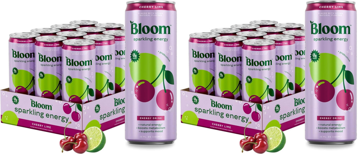 Bloom Nutrition Sparkling Energy Drink - Apple Crisp / Glacier Crush Variety Pack - Natural Caffeine, Zero Sugar, 180mg Caffeine - Antioxidant-Rich with Green Coffee Bean, Green Tea Extract, Prebiotics - 12oz 12 Pack