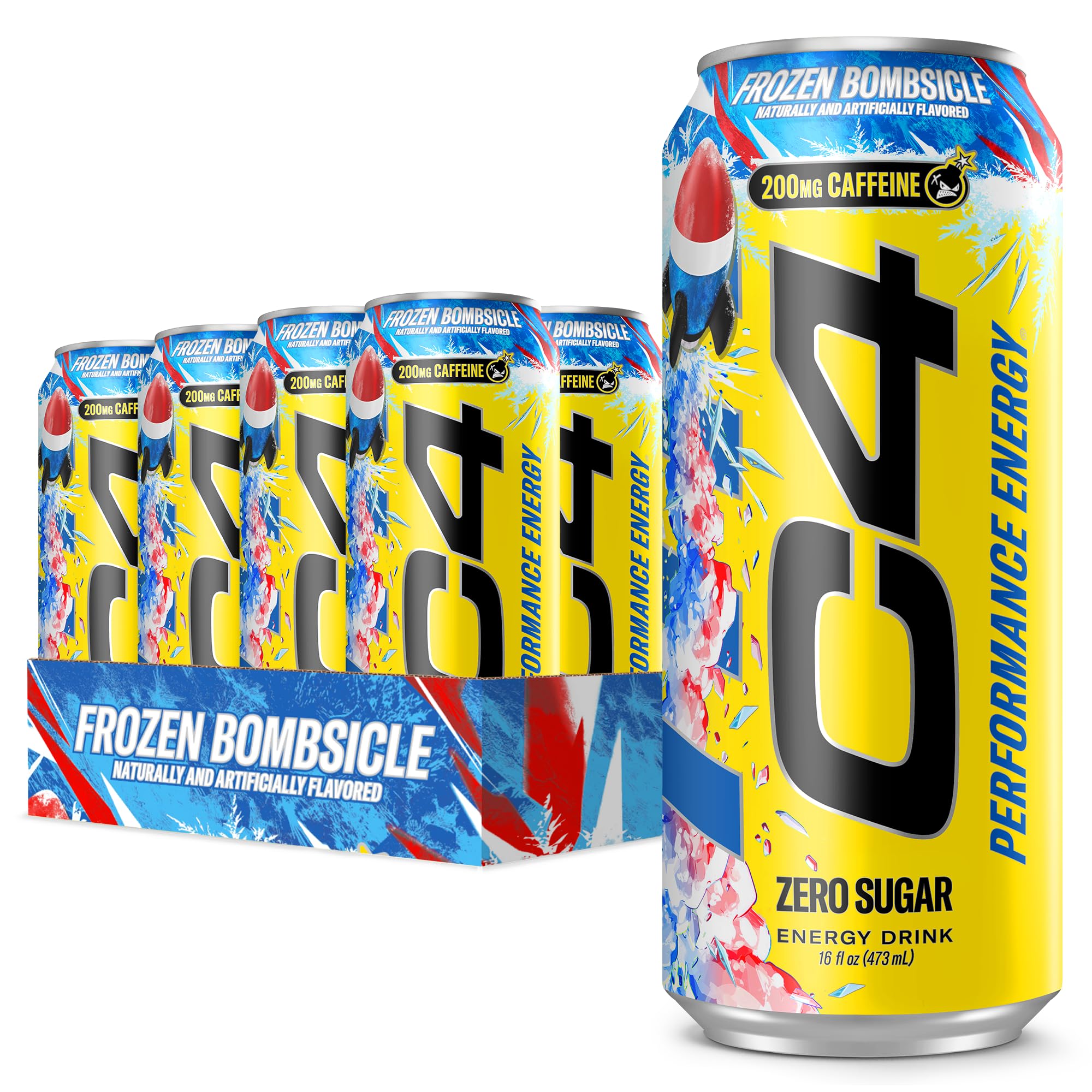 C4 Energy Drink 12oz (Pack of 12) - Frozen Bombsicle - Sugar Free Pre Workout Performance Drink with No Artificial Colors or Dyes