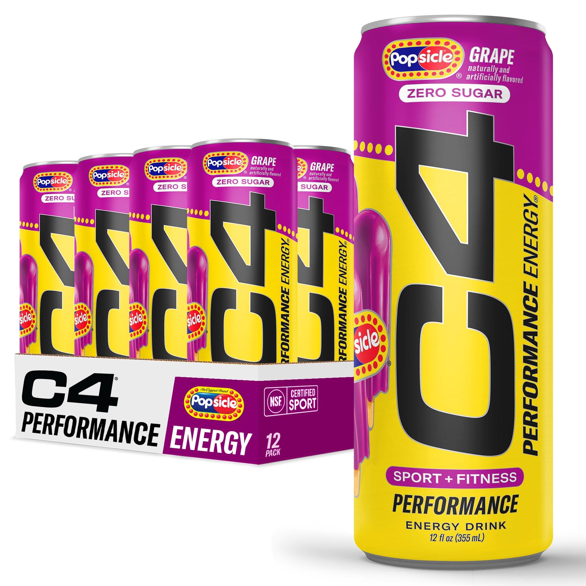 C4 Energy Drink 12oz (Pack of 12) - Frozen Bombsicle - Sugar Free Pre Workout Performance Drink with No Artificial Colors or Dyes