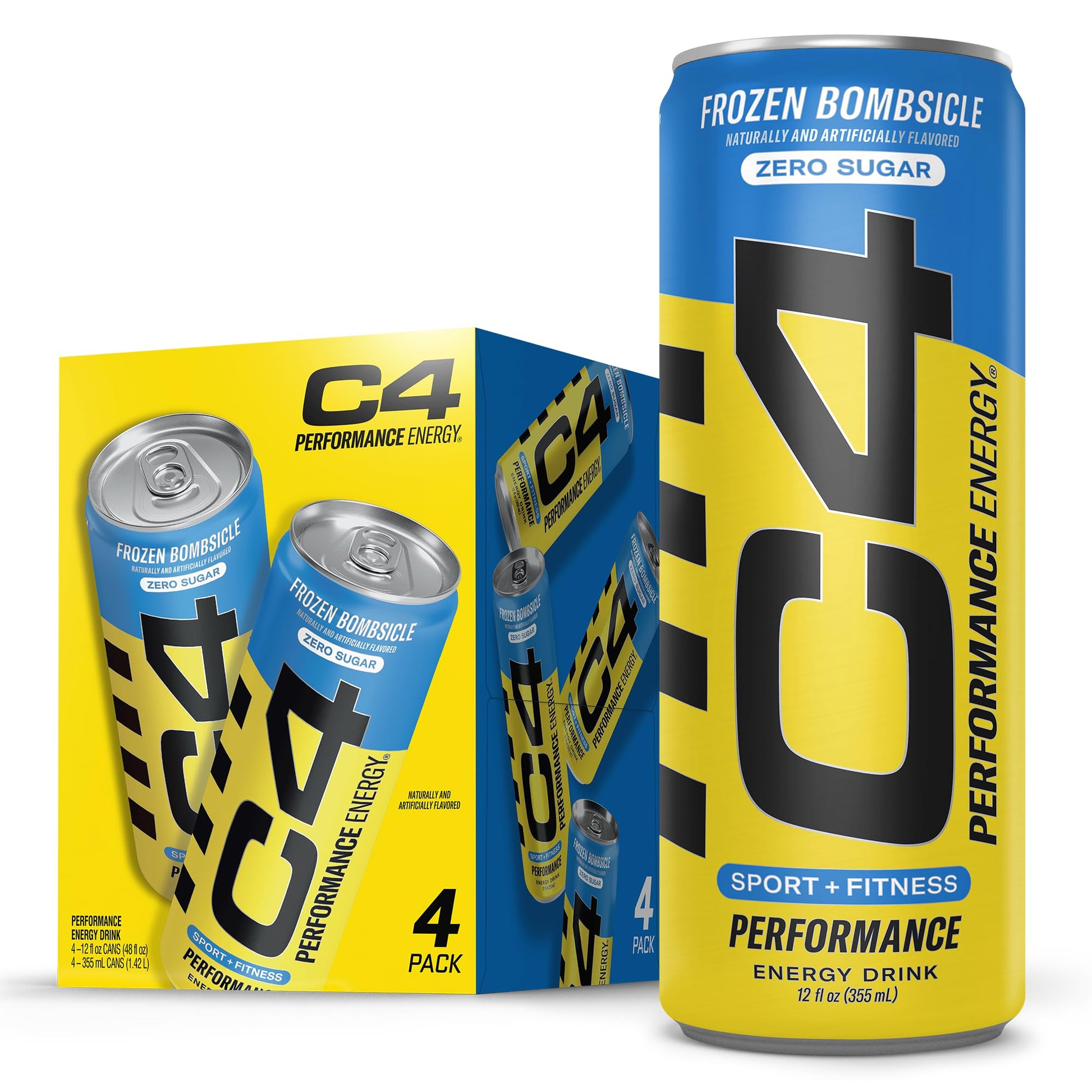 C4 Energy Drink 12oz (Pack of 12) - Frozen Bombsicle - Sugar Free Pre Workout Performance Drink with No Artificial Colors or Dyes