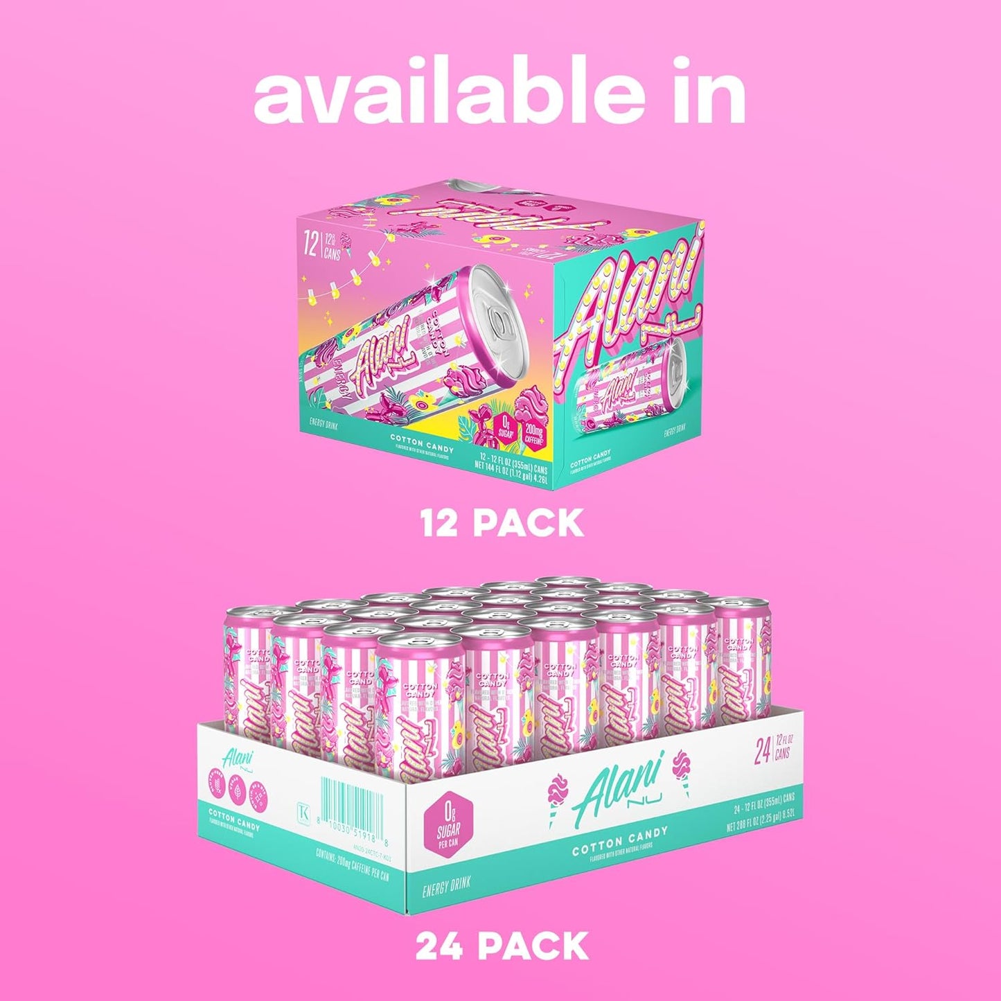 Alani Nu Cotton Candy Sugar Free Energy Drink 12fl oz (Pack of 12)