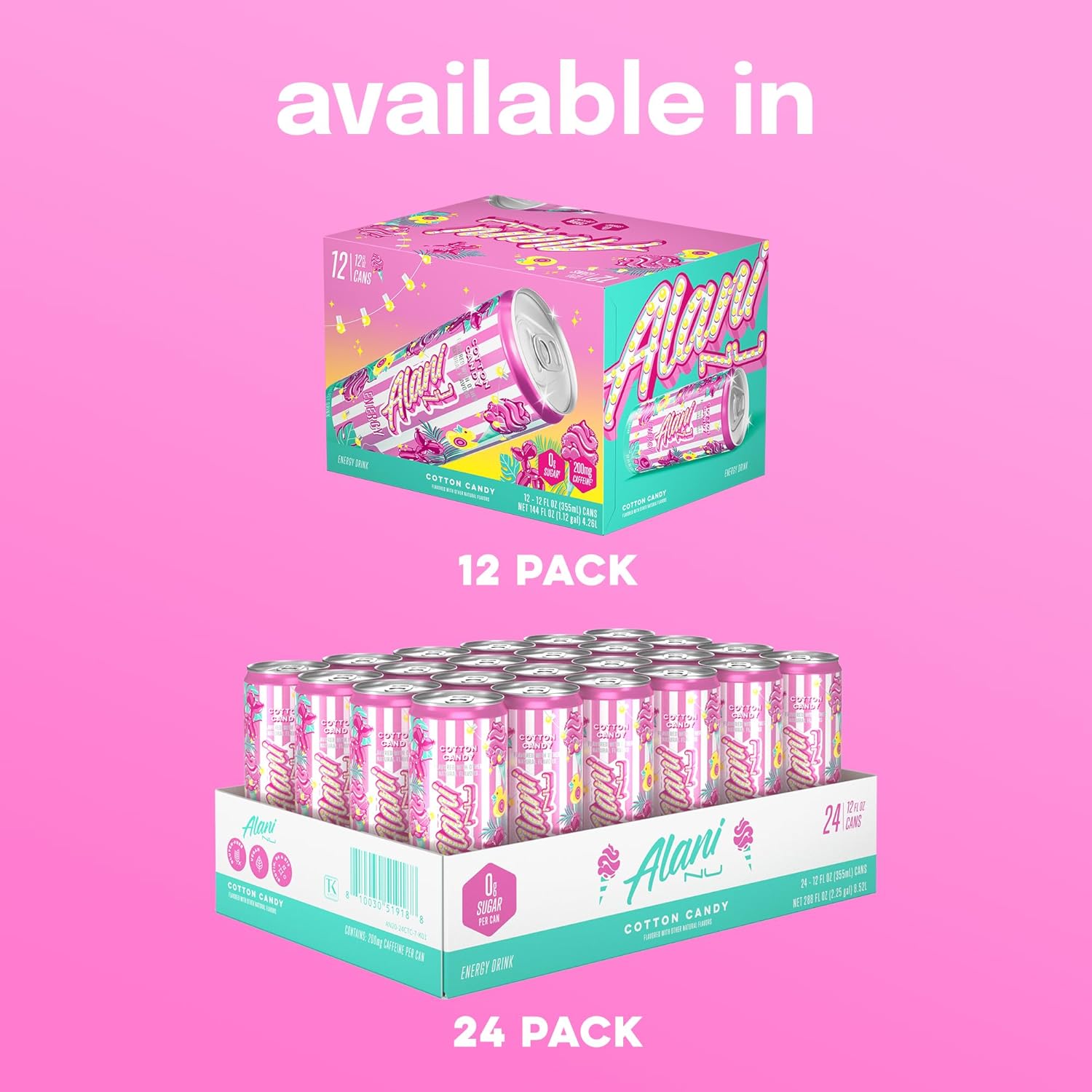 Alani Nu Cotton Candy Sugar Free Energy Drink 12fl oz (Pack of 12)