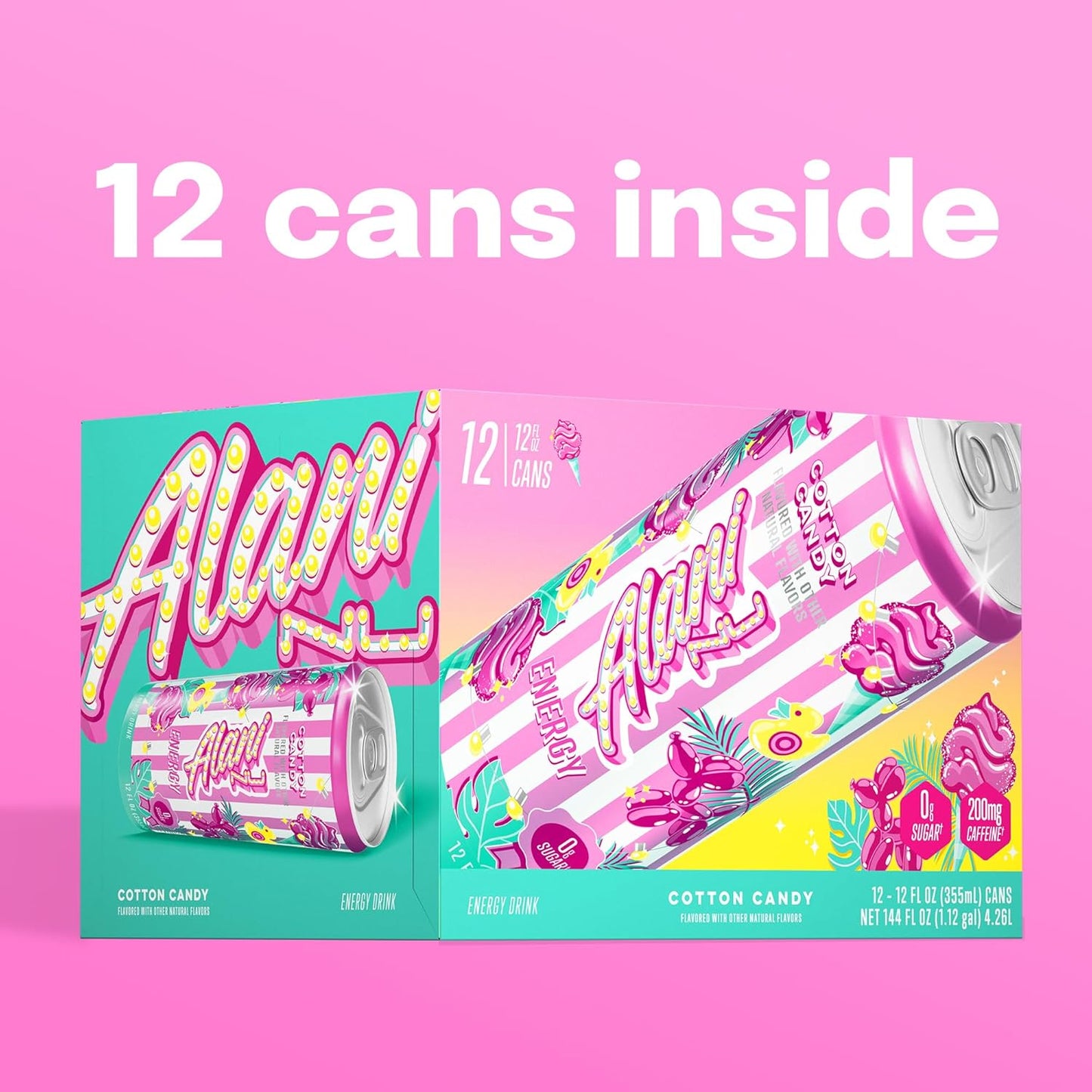 Alani Nu Cotton Candy Sugar Free Energy Drink 12fl oz (Pack of 12)