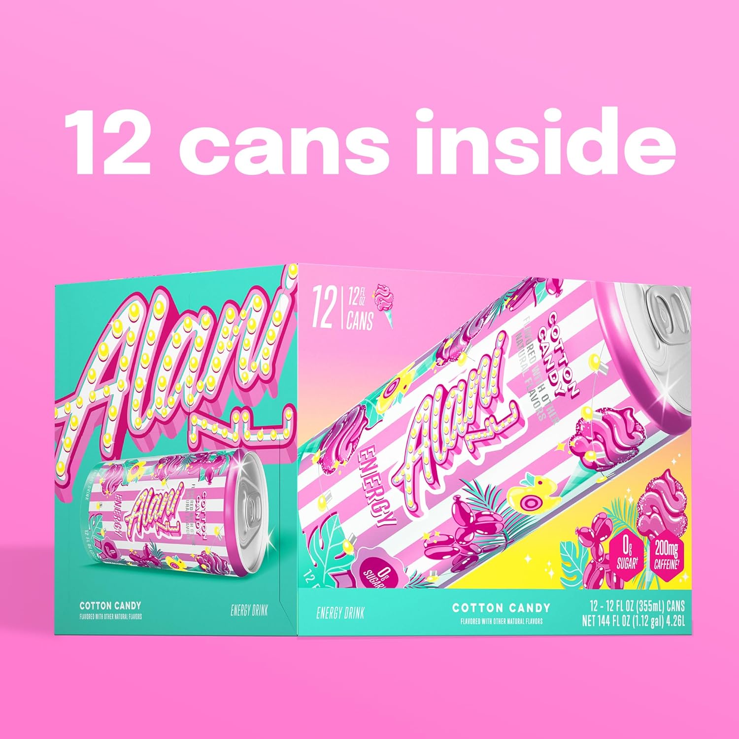 Alani Nu Cotton Candy Sugar Free Energy Drink 12fl oz (Pack of 12)