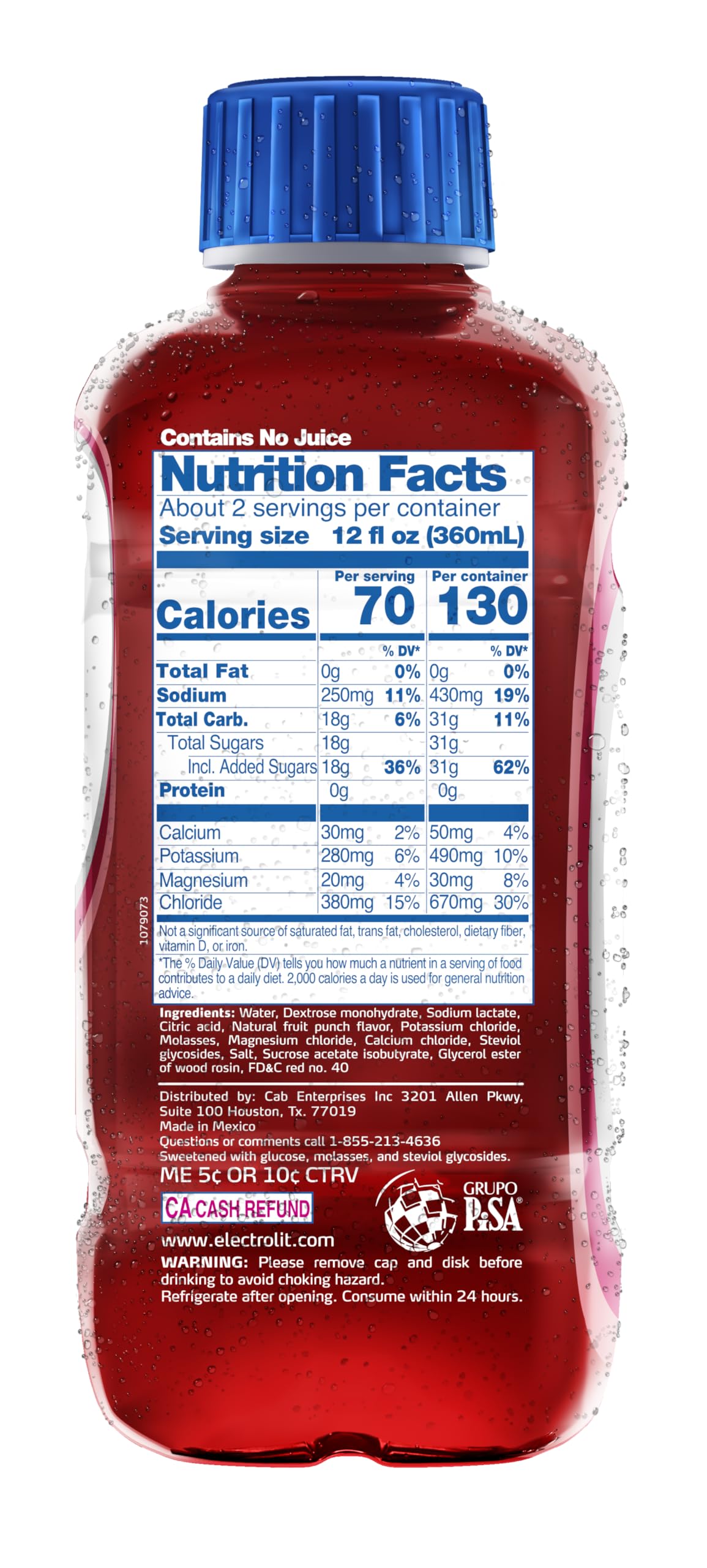 Electrolit, Electrolyte Beverage, Fruit Punch, 21 Fl Oz bottle (Pack of 12)