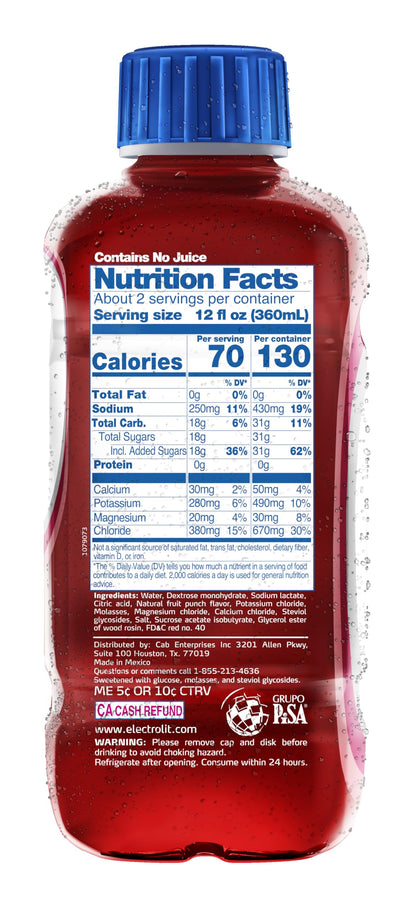 Electrolit, Electrolyte Beverage, Fruit Punch, 21 Fl Oz bottle (Pack of 12)