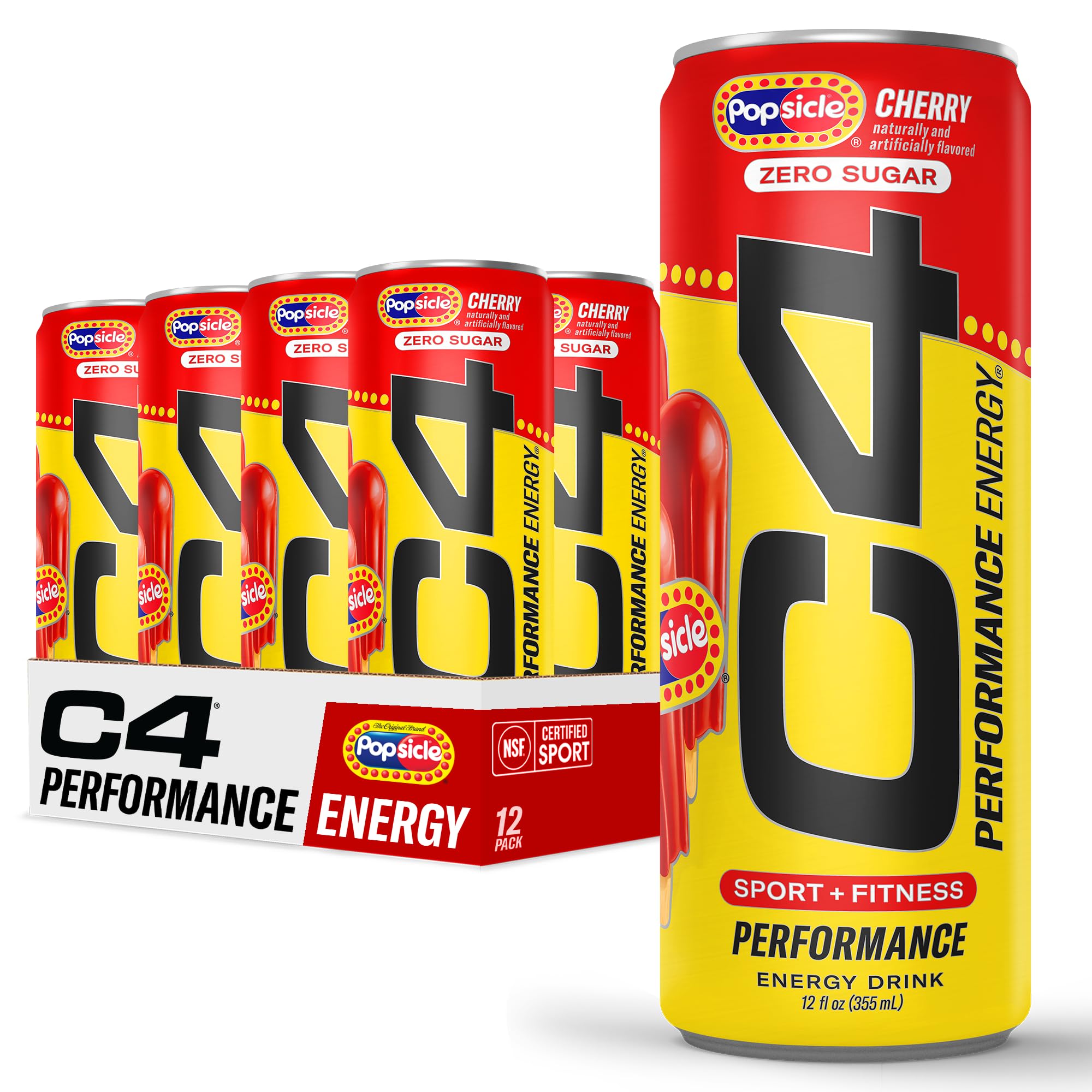 C4 Energy Drink 12oz (Pack of 12) - Frozen Bombsicle - Sugar Free Pre Workout Performance Drink with No Artificial Colors or Dyes