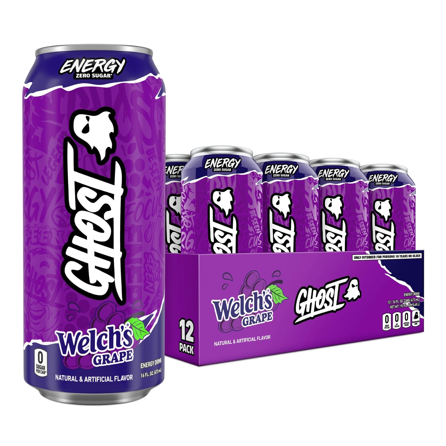 GHOST Energy Drink - 12-Pack, Strawbango, 16oz - Energy & Focus & No Artificial Colors - 200mg of Natural Caffeine, L-Carnitine & Taurine - Gluten-Free & Vegan