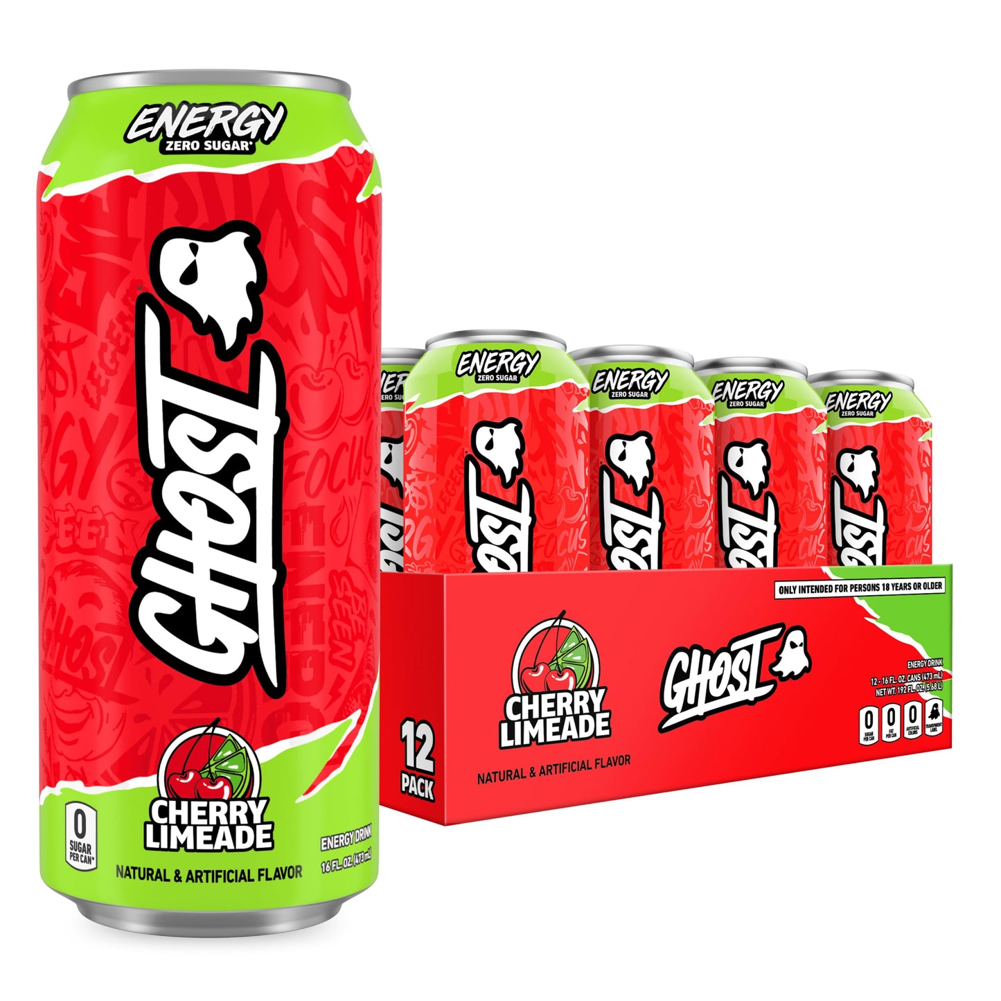 GHOST Energy Drink - 12-Pack, Strawbango, 16oz - Energy & Focus & No Artificial Colors - 200mg of Natural Caffeine, L-Carnitine & Taurine - Gluten-Free & Vegan