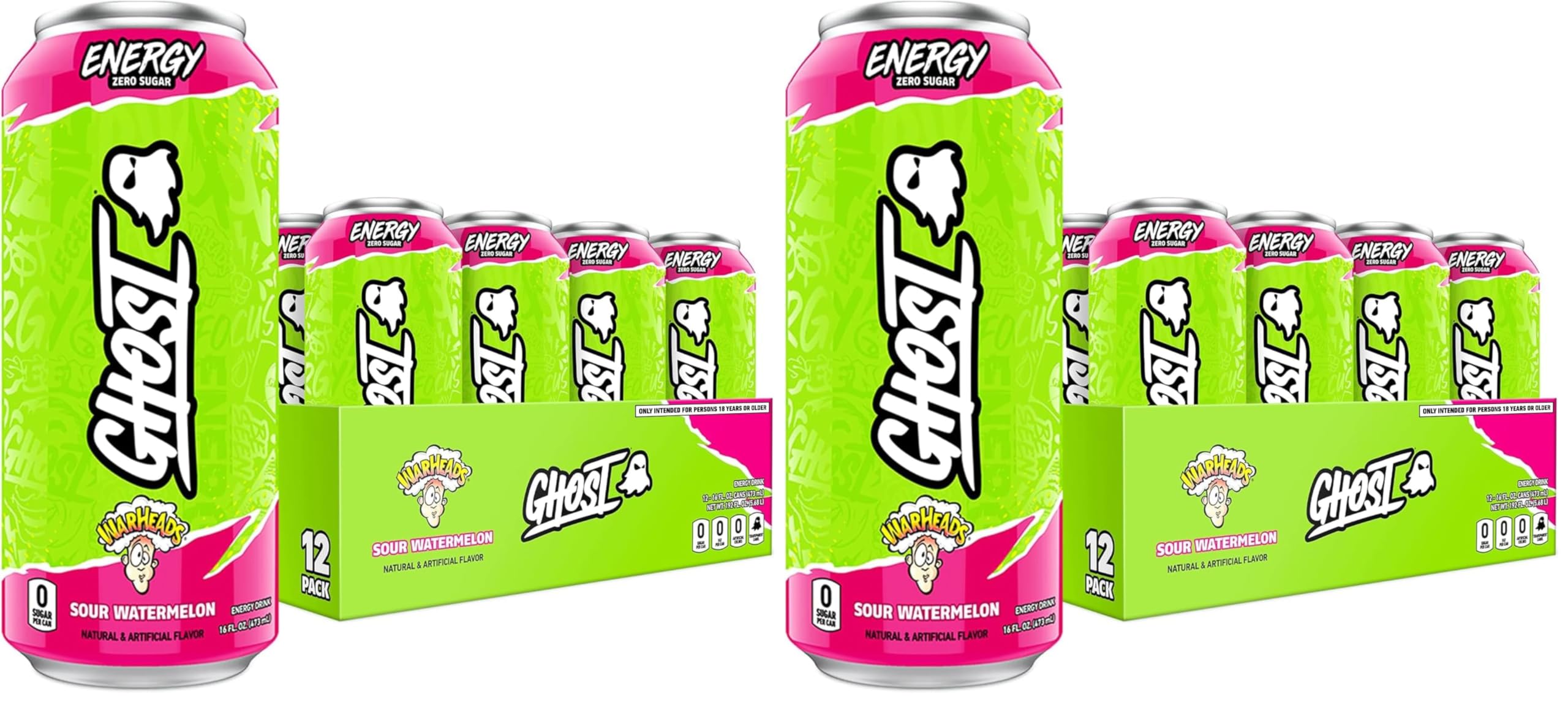 GHOST Energy Drink - 12-Pack, Strawbango, 16oz - Energy & Focus & No Artificial Colors - 200mg of Natural Caffeine, L-Carnitine & Taurine - Gluten-Free & Vegan