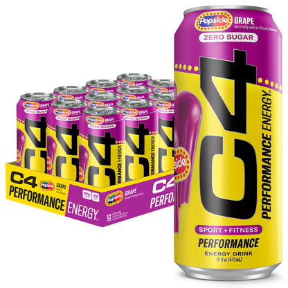C4 Energy Drink 12oz (Pack of 12) - Frozen Bombsicle - Sugar Free Pre Workout Performance Drink with No Artificial Colors or Dyes