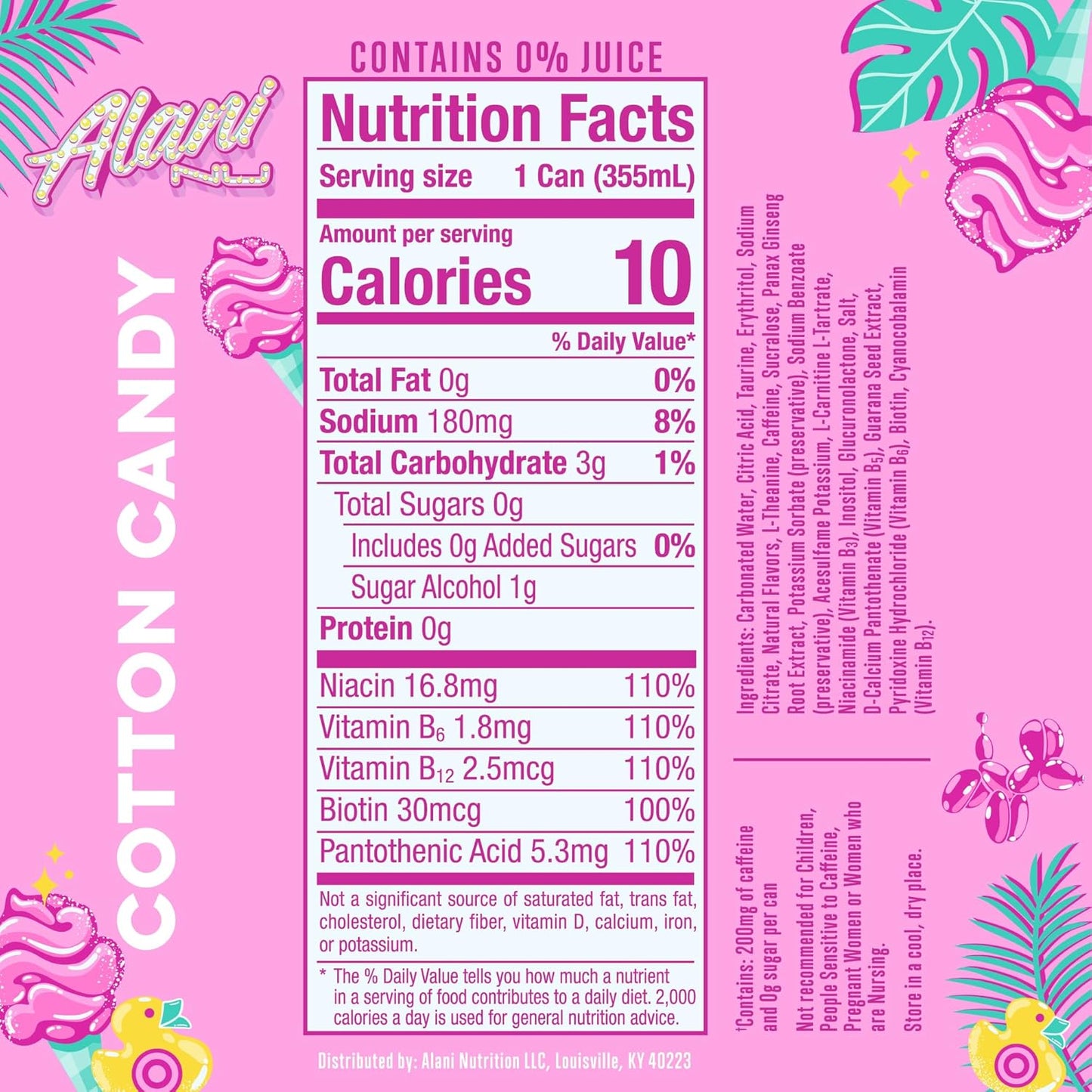Alani Nu Cotton Candy Sugar Free Energy Drink 12fl oz (Pack of 12)