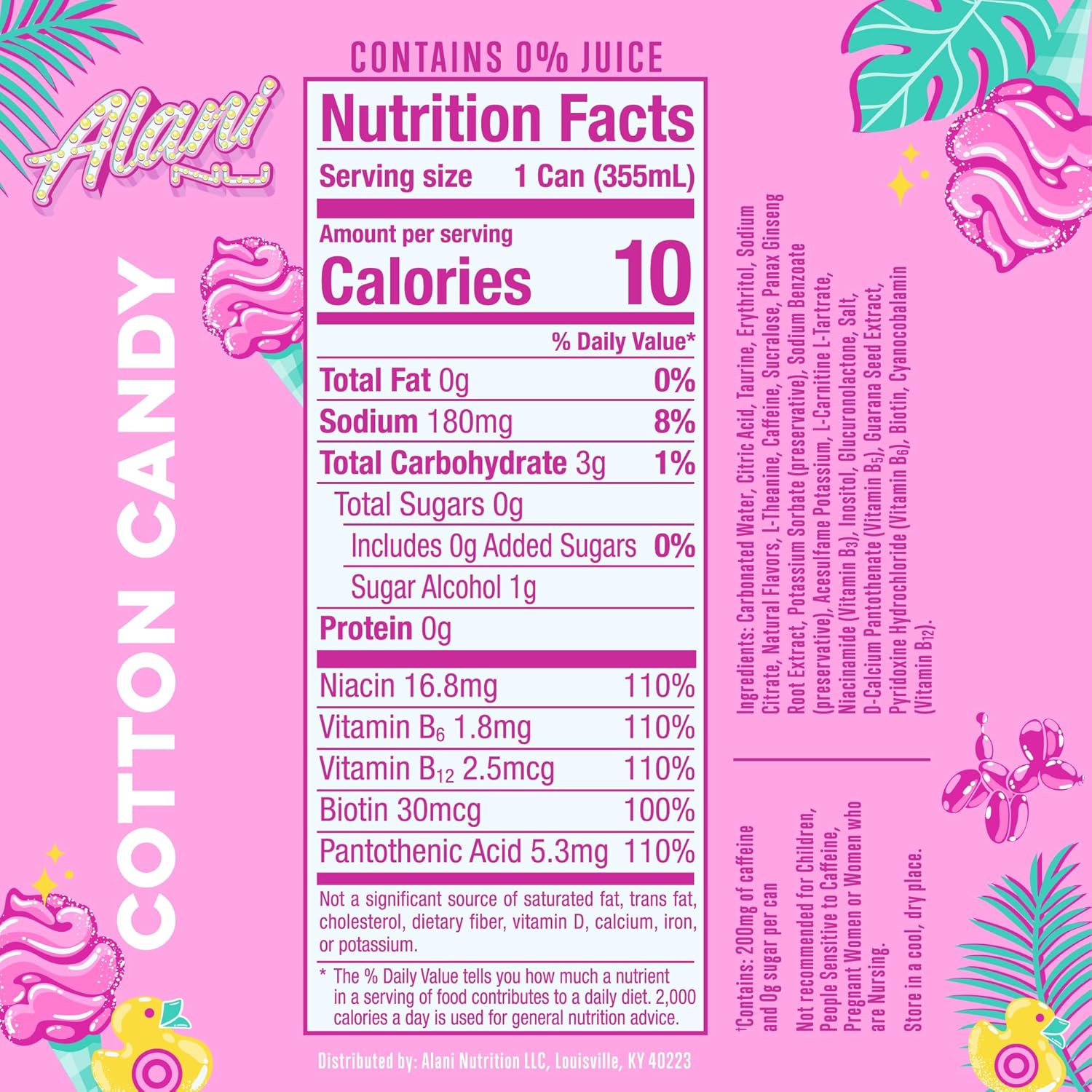 Alani Nu Cotton Candy Sugar Free Energy Drink 12fl oz (Pack of 12)