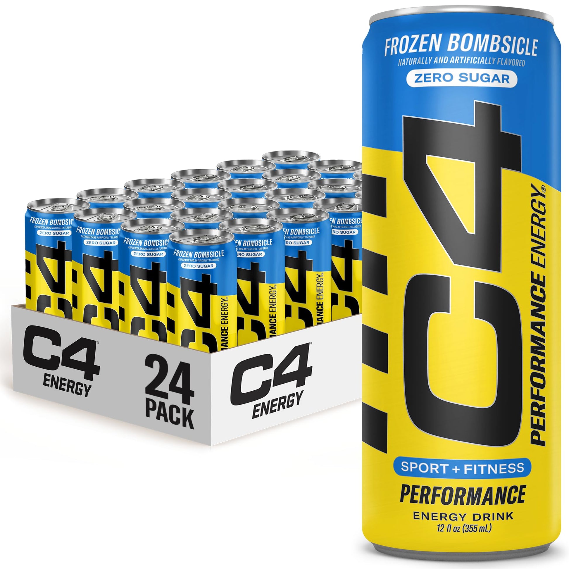 C4 Energy Drink 12oz (Pack of 12) - Frozen Bombsicle - Sugar Free Pre Workout Performance Drink with No Artificial Colors or Dyes
