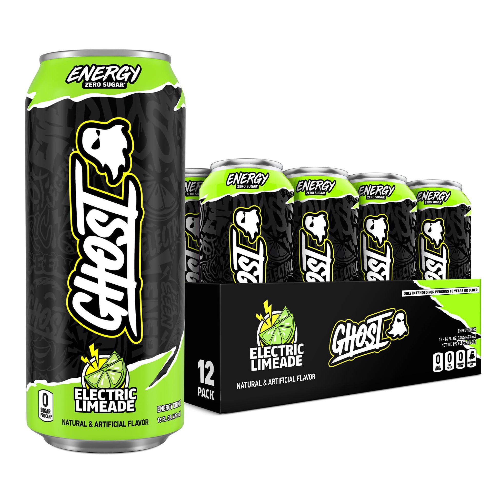 GHOST Energy Drink - 12-Pack, Strawbango, 16oz - Energy & Focus & No Artificial Colors - 200mg of Natural Caffeine, L-Carnitine & Taurine - Gluten-Free & Vegan