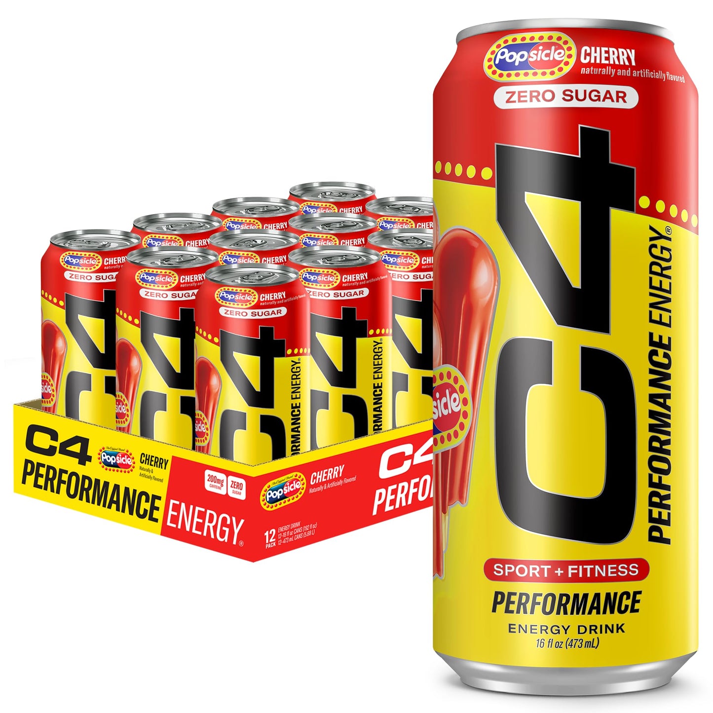 C4 Energy Drink 12oz (Pack of 12) - Frozen Bombsicle - Sugar Free Pre Workout Performance Drink with No Artificial Colors or Dyes