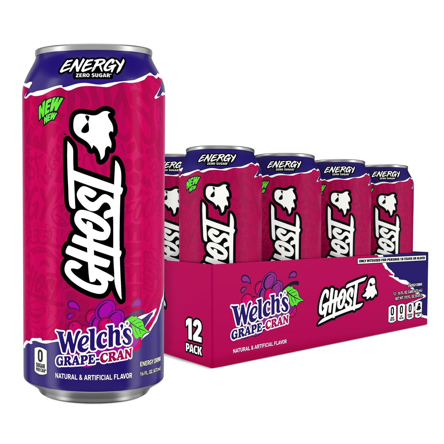 GHOST Energy Drink - 12-Pack, Strawbango, 16oz - Energy & Focus & No Artificial Colors - 200mg of Natural Caffeine, L-Carnitine & Taurine - Gluten-Free & Vegan