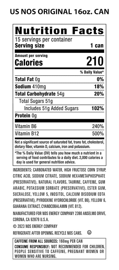 NOS Original Energy Drink 16oz (Pack of 15)