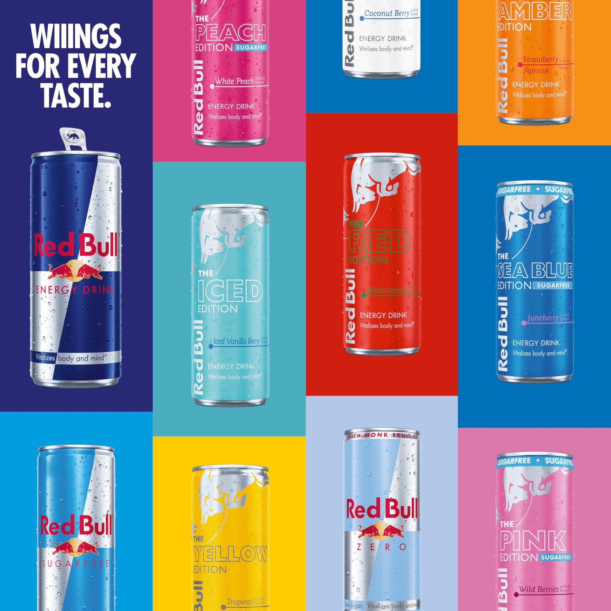 Red Bull Energy Drink SugarFree Variety Pack, Zero, Peach, Iced Vanilla Berry, 8.4 fl. oz, Pack of 12 Can