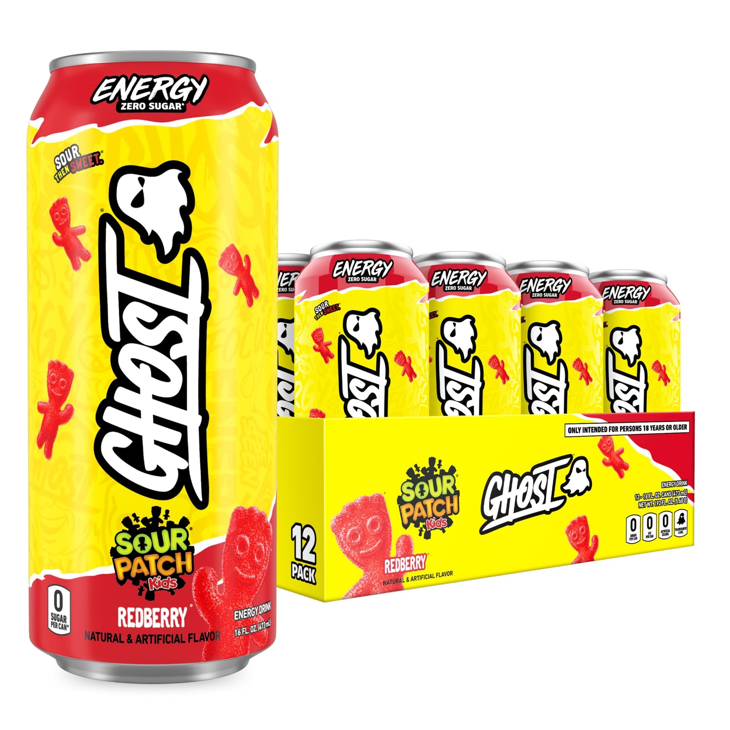 GHOST Energy Drink - 12-Pack, Strawbango, 16oz - Energy & Focus & No Artificial Colors - 200mg of Natural Caffeine, L-Carnitine & Taurine - Gluten-Free & Vegan