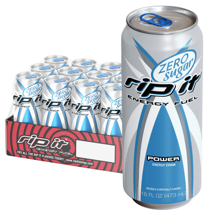 Rip-It Energy Drink | Power | Sharp Citrus Flavor | 12-Pack (16oz Cans) | 160mg Caffeine | Smooth Finish | Ignite Focus | Hardcore Energy That Rips!