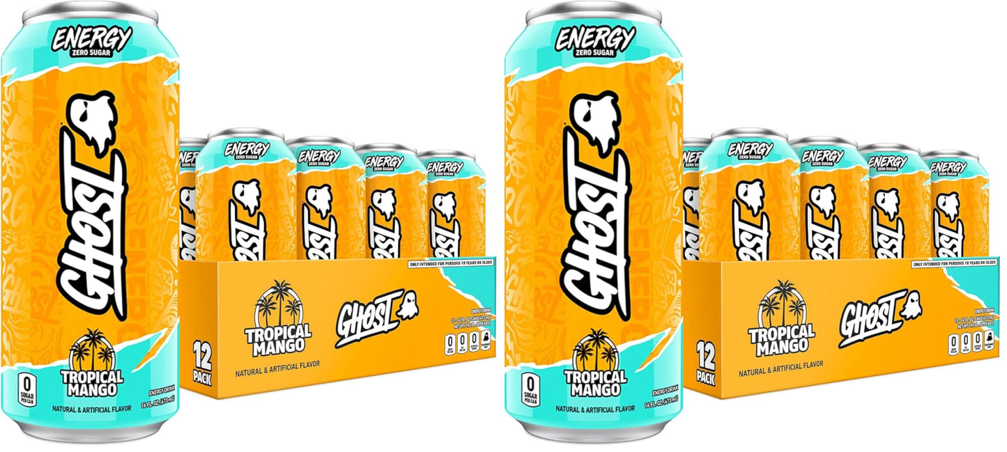 GHOST Energy Drink - 12-Pack, Strawbango, 16oz - Energy & Focus & No Artificial Colors - 200mg of Natural Caffeine, L-Carnitine & Taurine - Gluten-Free & Vegan