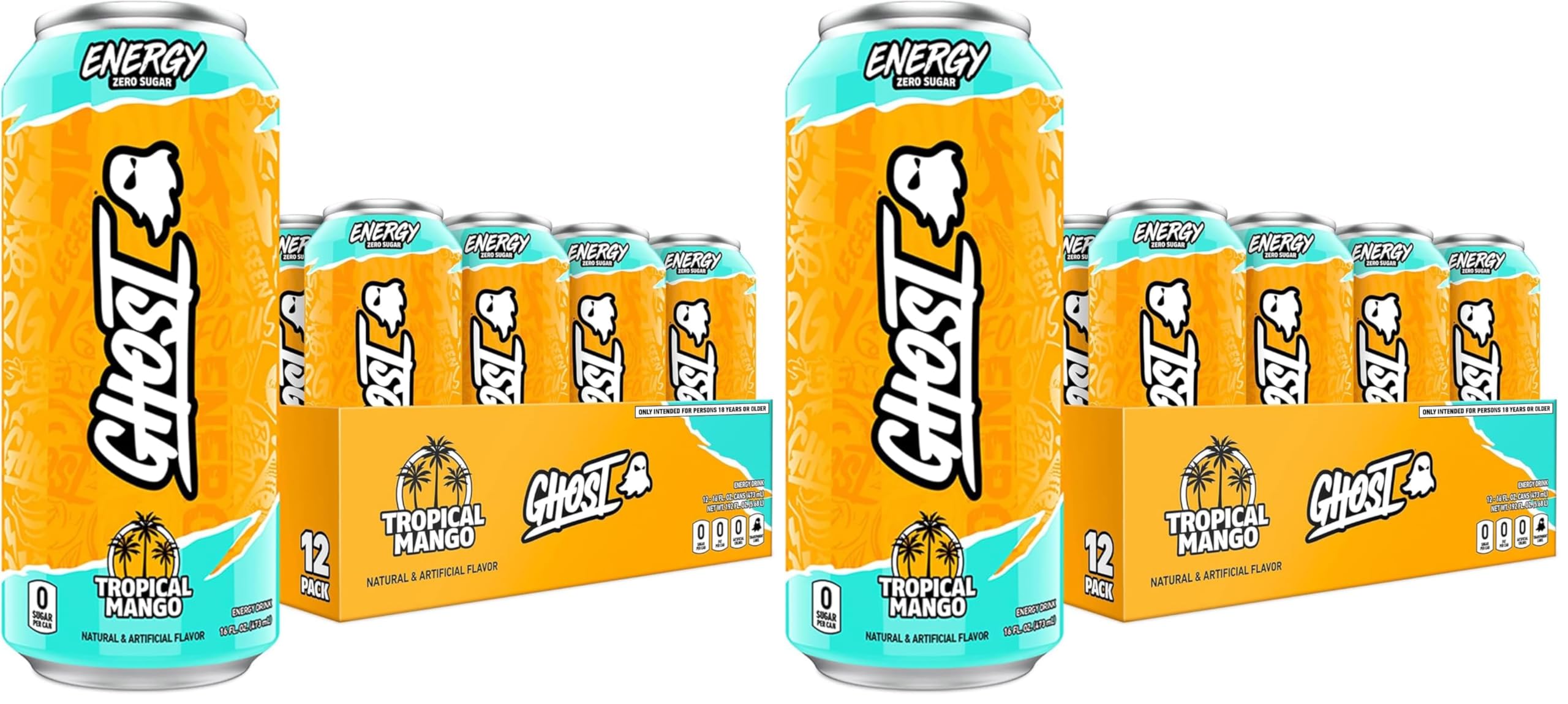 GHOST Energy Drink - 12-Pack, Strawbango, 16oz - Energy & Focus & No Artificial Colors - 200mg of Natural Caffeine, L-Carnitine & Taurine - Gluten-Free & Vegan