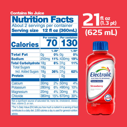 Electrolit, Electrolyte Beverage, Fruit Punch, 21 Fl Oz bottle (Pack of 12)