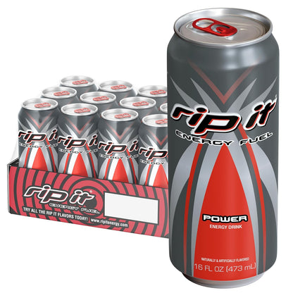Rip-It Energy Drink | Power | Sharp Citrus Flavor | 12-Pack (16oz Cans) | 160mg Caffeine | Smooth Finish | Ignite Focus | Hardcore Energy That Rips!