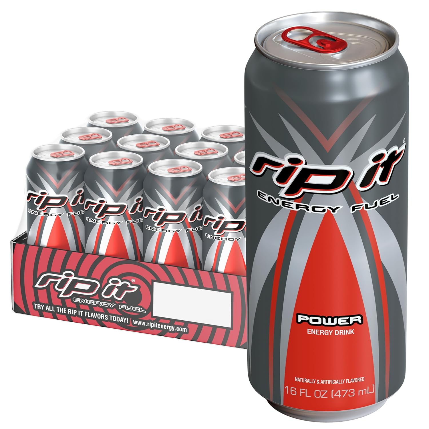 Rip-It Energy Drink | Power | Sharp Citrus Flavor | 12-Pack (16oz Cans) | 160mg Caffeine | Smooth Finish | Ignite Focus | Hardcore Energy That Rips!