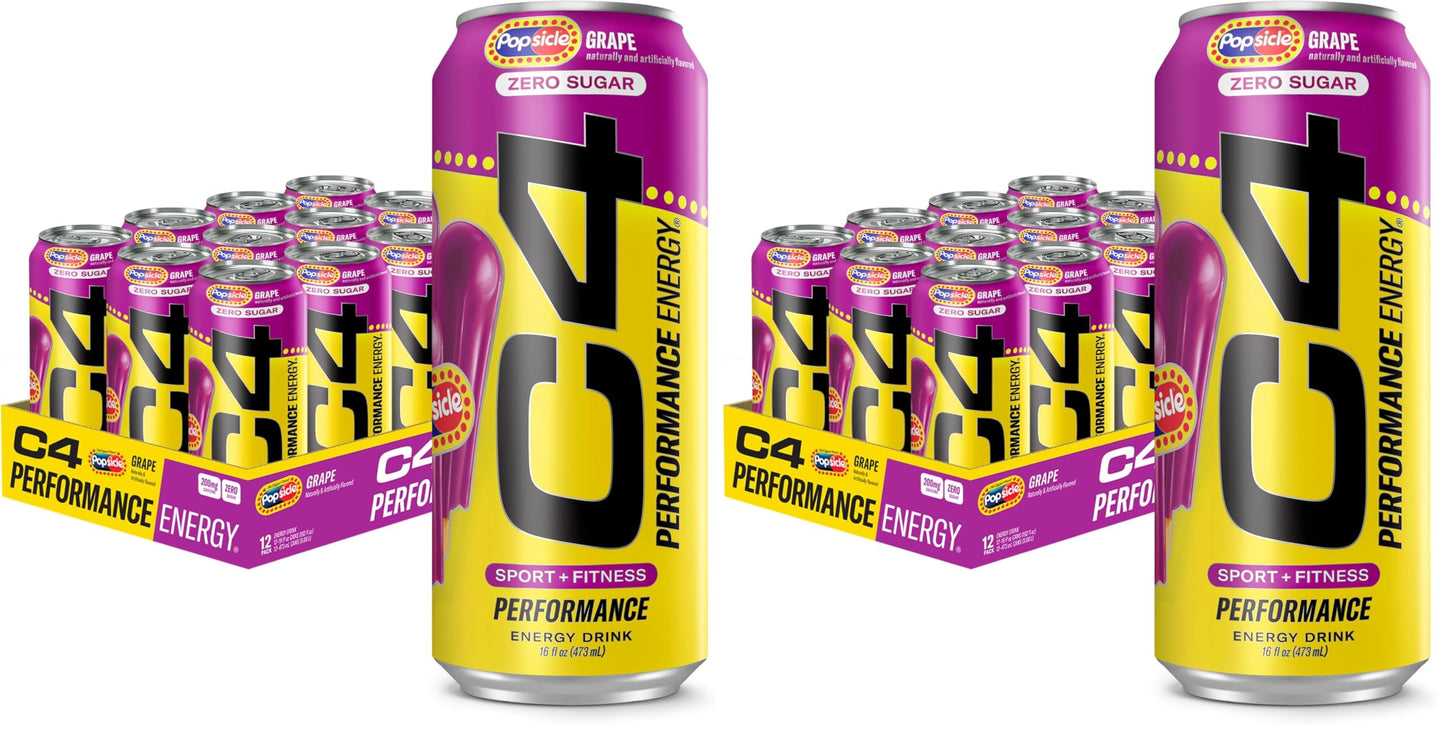 C4 Energy Drink 12oz (Pack of 12) - Frozen Bombsicle - Sugar Free Pre Workout Performance Drink with No Artificial Colors or Dyes