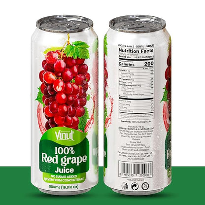 VINUT 100% Red Grape Juice, No Added Sugar, Not From Concentrate, 16.9 fl oz (500 mL) Can, Pack of 12