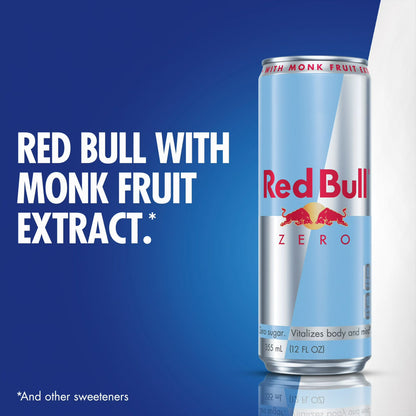 Red Bull Zero Energy Drink, 12 fl oz Cans (24 Pack), Sugar-Free Energy Drink with 114mg Caffeine, Taurine & B Vitamins