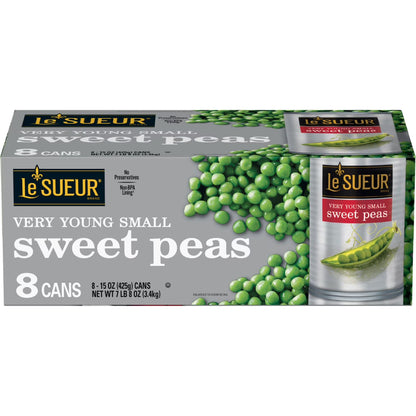Le Sueur Very Young Small Sweet Peas 15 oz 8 Pack – Premium Canned Sweet Peas, Tender Garden Vegetables, Pantry Staple, Bulk Value Case