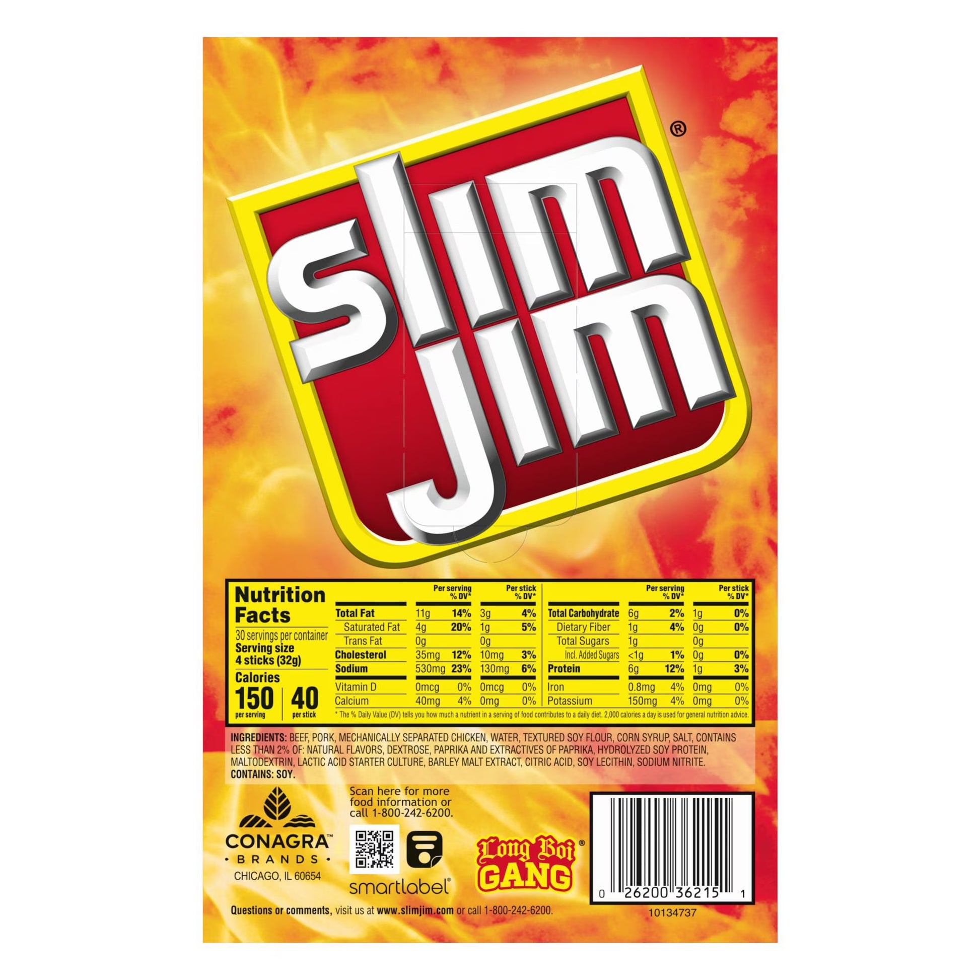 Slim Jim Snack Sized Smoked Meat Sticks Original 0.28 oz 120 Pack – Protein Snack Sticks, Ready-to-Eat Beef Jerky Alternative, Bulk Value Pack, On-the-Go Snacks