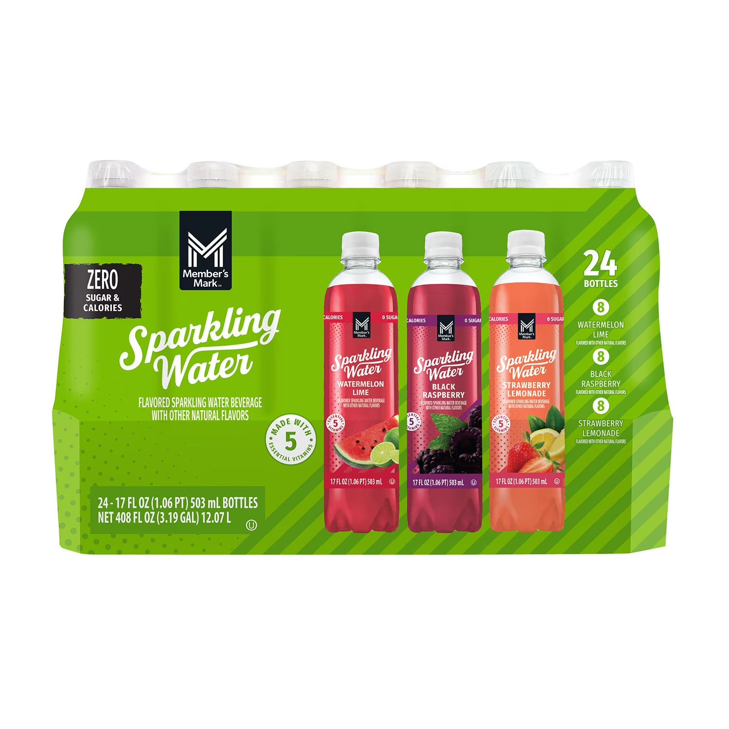 Member’s Mark Sparkling Water Variety Pack, 17 fl oz Cans, 24 Pack