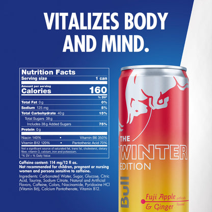 Red Bull Winter Edition Energy Drink – Fuji Apple & Ginger, 12 fl. oz. Cans (Pack of 4)