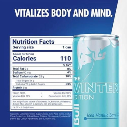 Red Bull Energy Drink Winter Edition Iced Vanilla Berry, 24 x 8.4ozml Cans, Limited Edition Carbonated Energy Drink