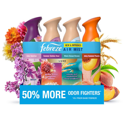 Febreze Air Mist Air Freshener Spray Spring Mixed Scent 4 Pack 32.4 oz – Odor Eliminator Room Spray, Long-Lasting Fresh Scent, Home & Office Air Freshener Bulk Pack