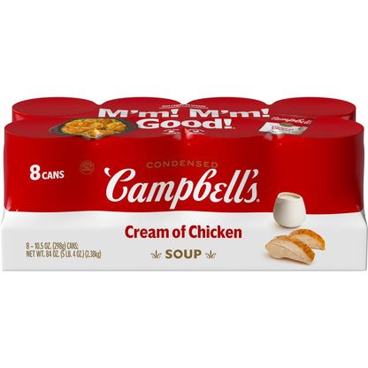 Campbell's Condensed Cream of Chicken Soup 10.5 oz 8 Pack – Creamy Cooking Soup, Pantry Staple, Quick Meal Base, Bulk Family Value Pack