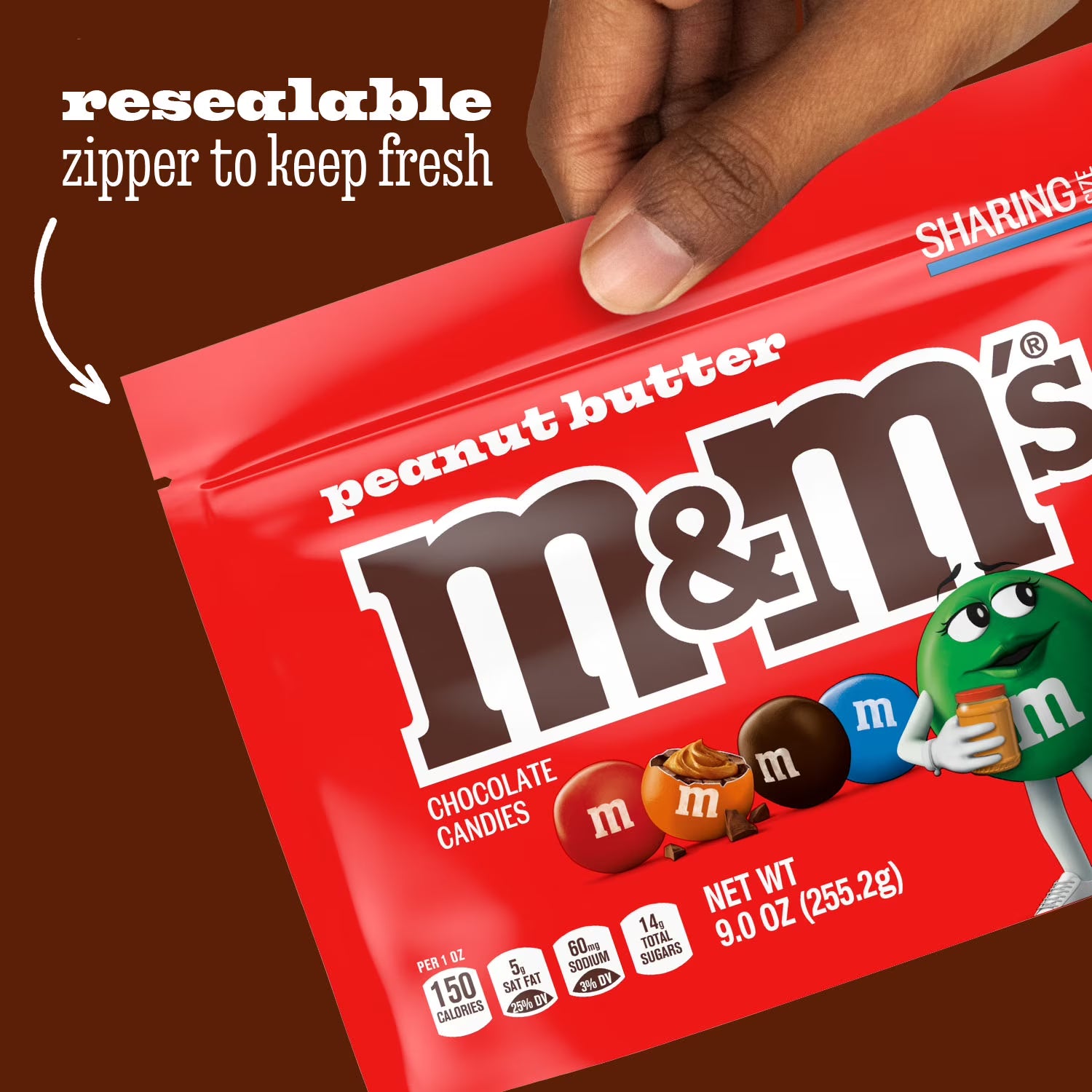 M&M’s Peanut Butter Milk Chocolate Candy, Sharing Size (9 oz Bag) – Crunchy Peanut Butter Center Covered in Milk Chocolate
