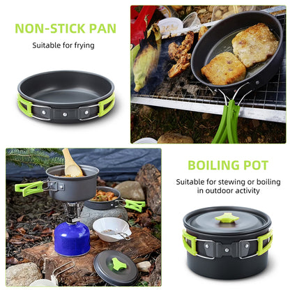 Backpacking Camping Cookware Set, Portable Outdoor Cooking Kit with Tableware, Durable & Lightweight, Foldable Storage Bag