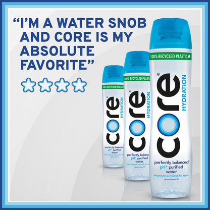 CORE Hydration Perfectly Balanced Drinking Water, 30.4 fl oz Bottles (6 Pack), Ultra-Purified pH Balanced Electrolyte Water