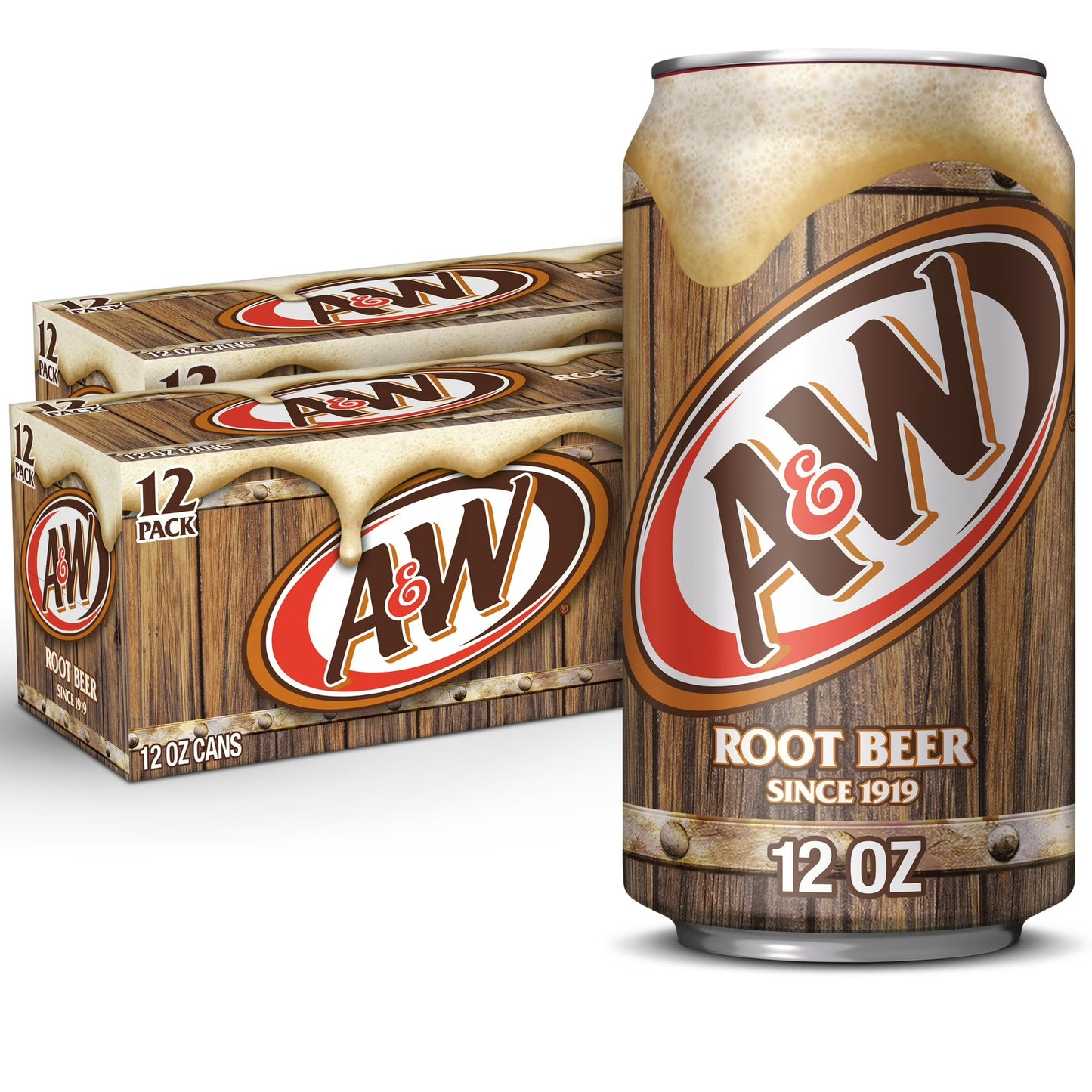 A&W Root Beer Soda Pop, 12 fl oz Cans, 12-Pack – Classic Creamy Vanilla Root Beer Soft Drink