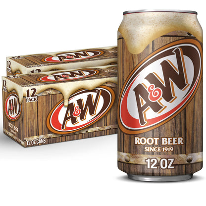 A&W Root Beer Soda Pop, 12 fl oz Cans, 12-Pack – Classic Creamy Vanilla Root Beer Soft Drink
