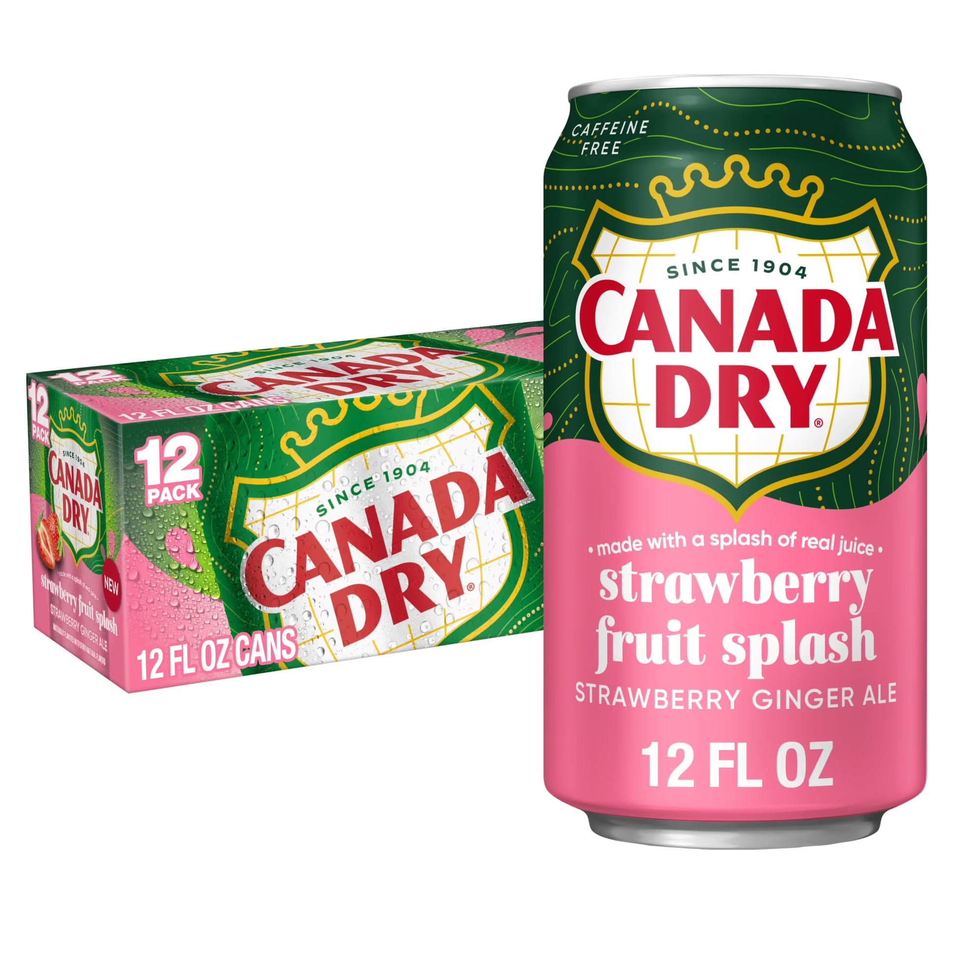 Canada Dry Caffeine Free Fruit Splash Strawberry Ginger Ale Soda Pop, 12 fl oz Cans, 12-Pack – Refreshing Strawberry & Ginger Flavored Soft Drink