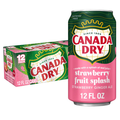 Canada Dry Caffeine Free Fruit Splash Strawberry Ginger Ale Soda Pop, 12 fl oz Cans, 12-Pack – Refreshing Strawberry & Ginger Flavored Soft Drink
